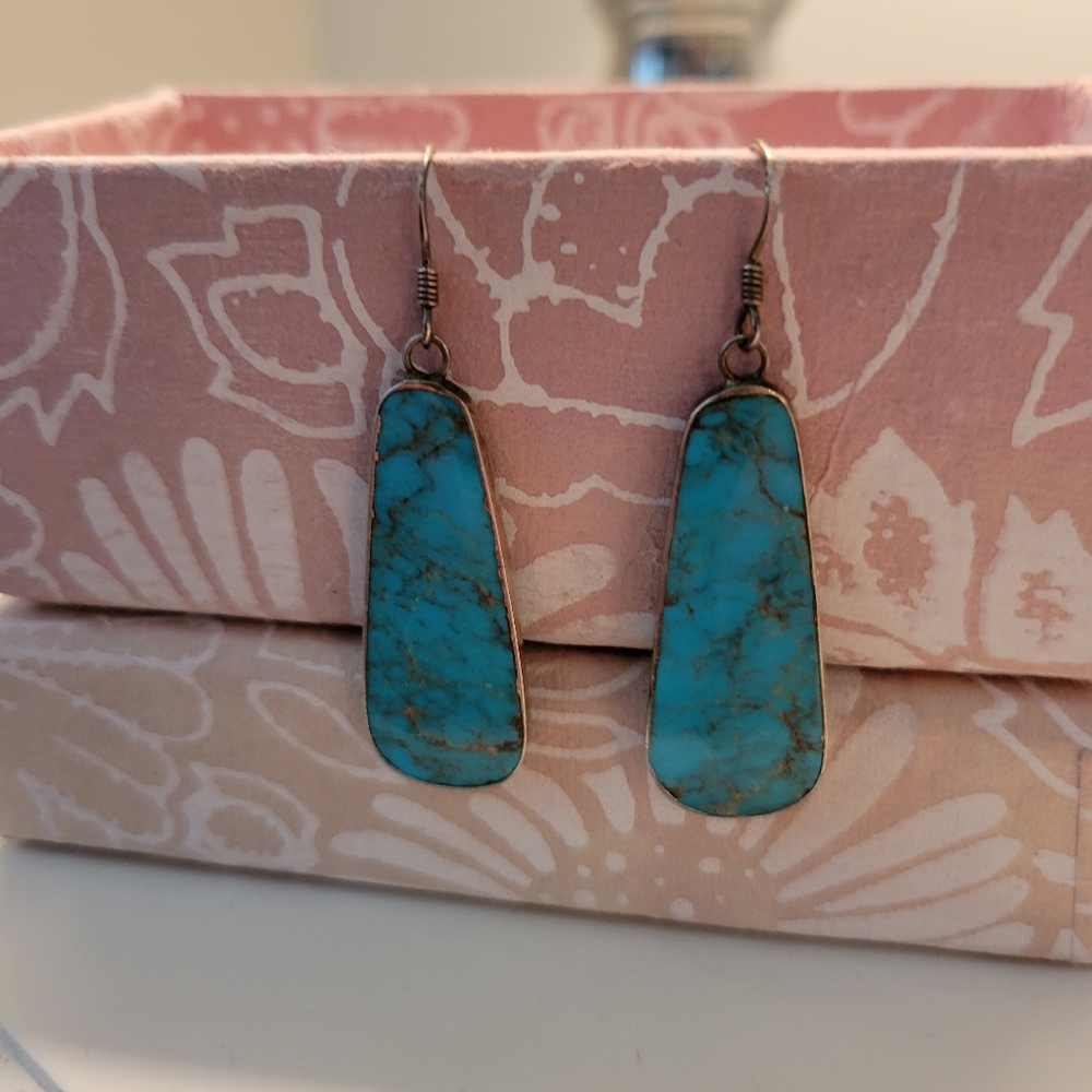 Authentic turquoise and sterling silver drop earrings